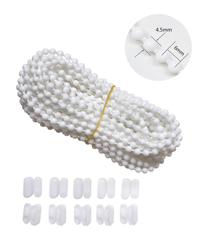 Luanxu 10 Meters (10.94 Yards) with 10 PCS of Connectors for Roller Blind Bead Chain Cord Venetian Honeycomb Vertical Shade Blind Cord for Roller Blind Replacement Parts Repair Fittings (White) - Image 1